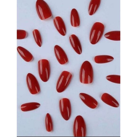 Mob Wife Sophisticated Elegant Red 24 Set Almond Shape Nails - Picture 7 of 11